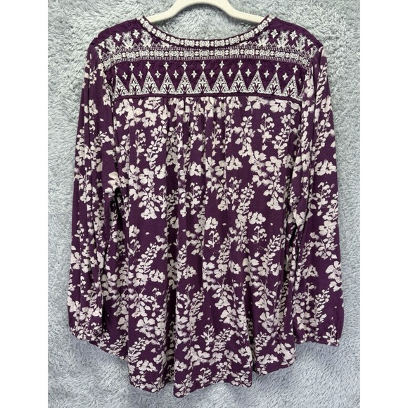 Lucky Brand Womens Top 3X Split V‎ Neck Embroidered Floral Boho - Picture 4 of 10